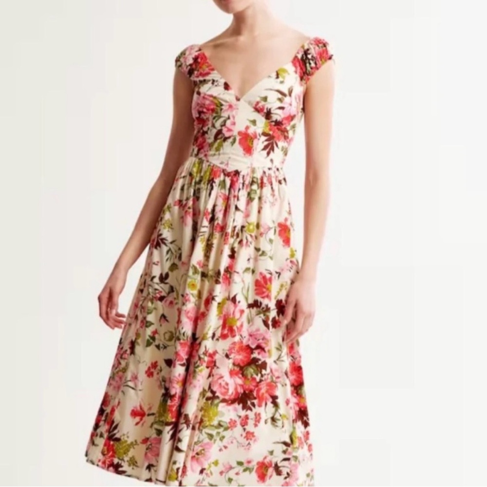 Abercrombie & Fitch Floral Midi Dress - Pink and Cream